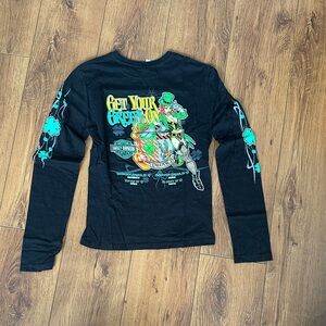 Harley Davidson Black Long Sleeve Tee with Bright Green St Patrick’s